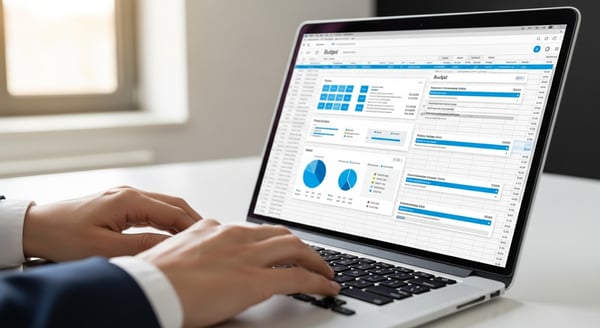 Professional workspace showing automated tax workflow on computer screen